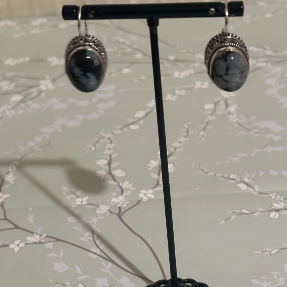 Snowflake Obsidian sterling silver earrings